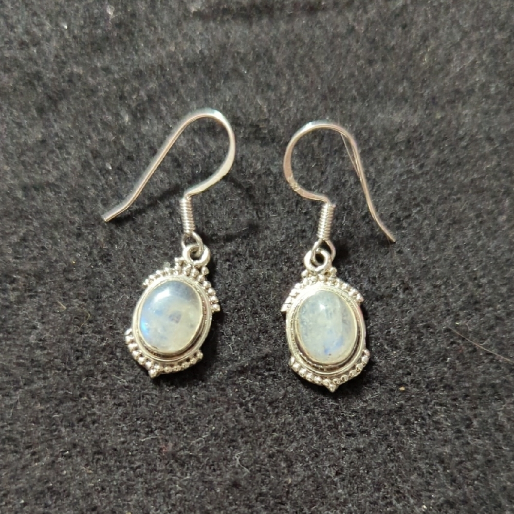 Sterling Silver White Moonstone Gemstone Dainty Dangle Statement Earrings